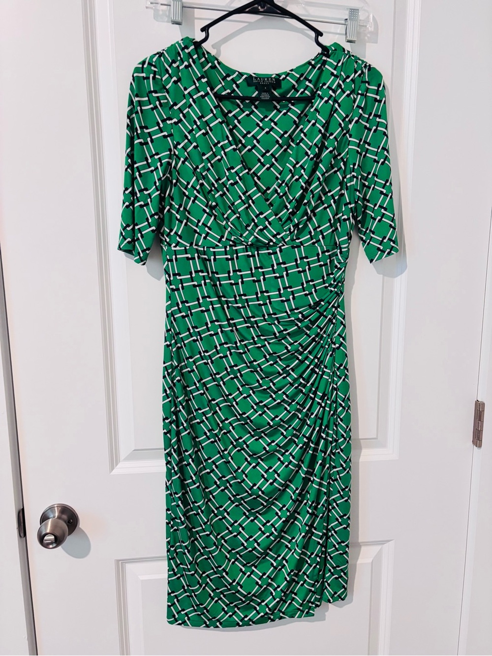 Ralph Lauren Green Geometric Wrap-Style Midi Dress